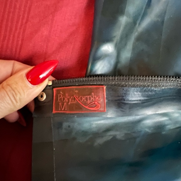 Dark Blue Polymorphe Semi-Transparent Striped Pencil Skirt - Picture 4 of 5